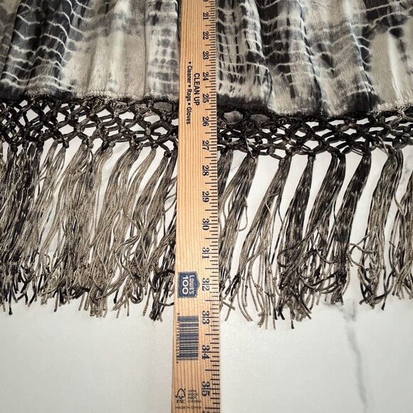 Womens CHICOS 1 Brown Black and Beige Tie Dye Fringed Skirt Pull On Sz Small NWT - Picture 7 of 9